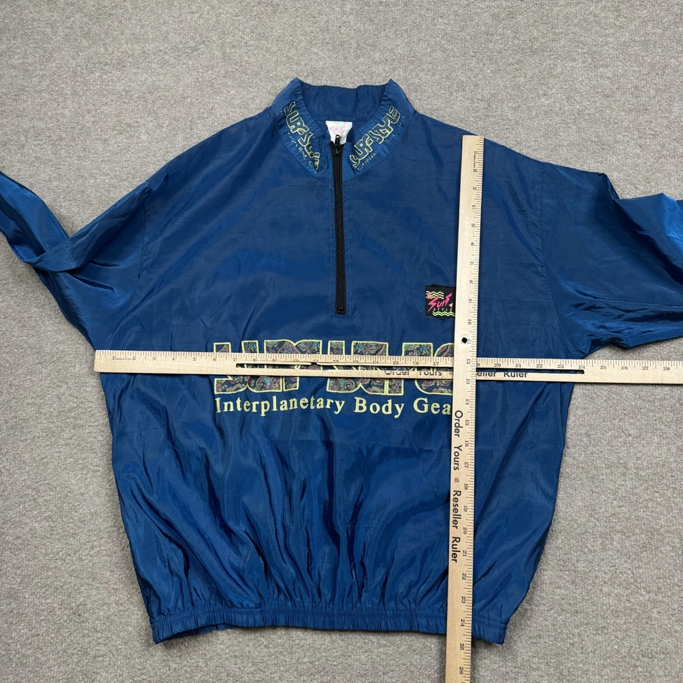Vintage 90s Surf Style Jacket Men's Size L Blue Quarter Zip Windbreaker Surfer - Image 4 of 4