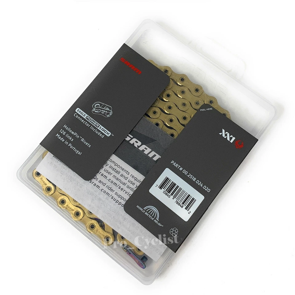 Cadena de 12 velocidades SRAM XX1 Eagle HollowPin 126 eslabones MTB dorada nueva en caja Foto 4 de 4