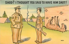 WWII Military Humor Postcard Horse Shod? Thought You Said Shot. Camp Hoan note