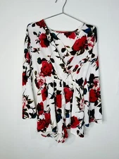 White And Floral Boho Long Sleeve Romper Size Medium