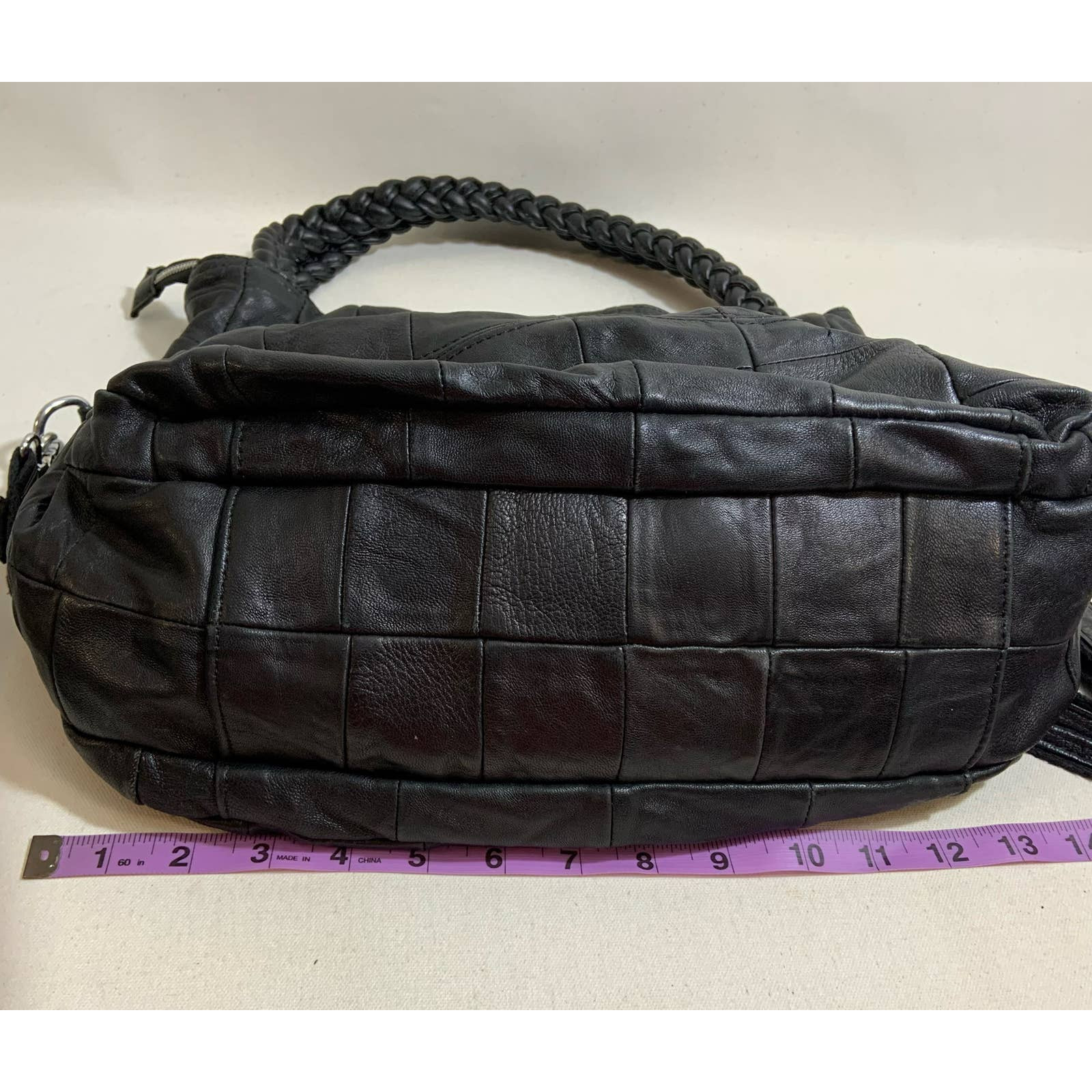 Women's Patchwork Design Double Handle Braided Le… - image 11