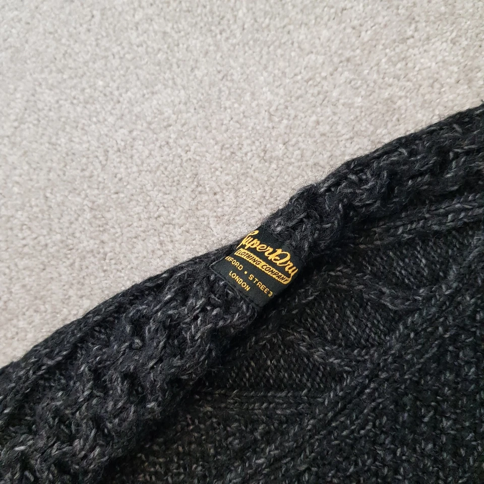 Superdry Mens 1/4 Zip Jumper XXL Black Grey Fleck Cable Knit Sweater Wool Blend - Image 3 of 4