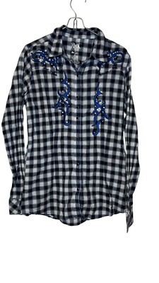 Rock 47 by Wrangler Women's Top Cowgirl Western Plaid Beaded Pearl Snap Medium