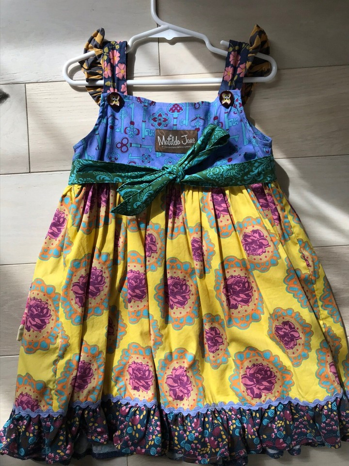 Matilda Jane Paint By Numbers Girls Size 4 Hot air Balloon Apron Dress