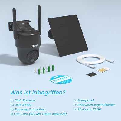 ANRAN überwachungskamera 4G LTE Kamera Aussen Mit Mobilfunk SIM