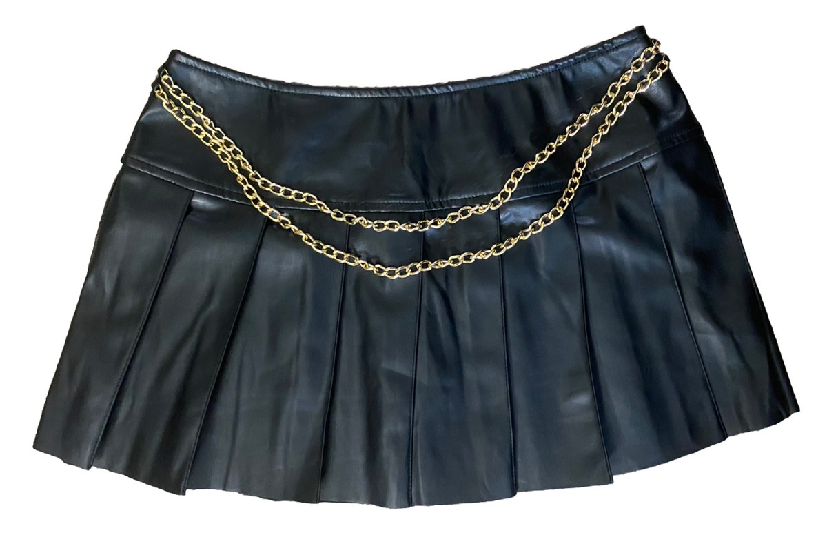 New Better Be Women Solid Black Faux Leather Mini Skirt -Size M
