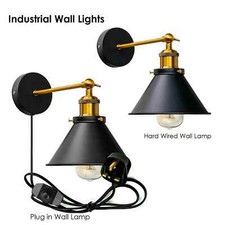 Industrial Black Wall Lights Metallic Indoor Loft 4M Plug in Wall Lamp Hallway