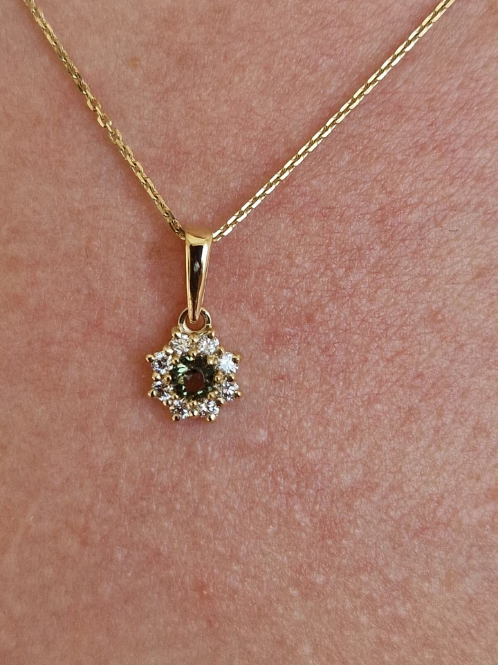 天然捷克 moldavite vltavin 和钻石黄金吊坠 Sl1-g 0,2040 克拉 — 第 2/4 张图片