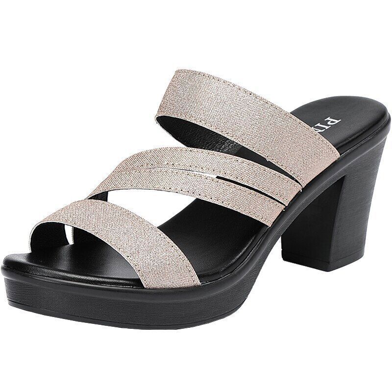 PANTOFOLA D’ORO Ciabatte donna 7 cm tacco a blocco sandali scarpe casual punta aperta plateau retrò