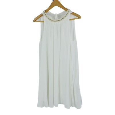 Soprano Swing Dress 9269 Small Chiffon White Beaded Sleeveless New High  Neck | eBay