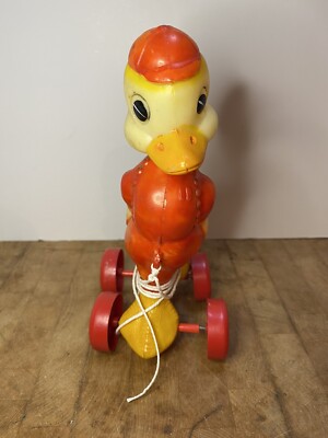 RARE Vintage Pull Toy Rempel 1950s Rubber Plastic Squeak Toy Red