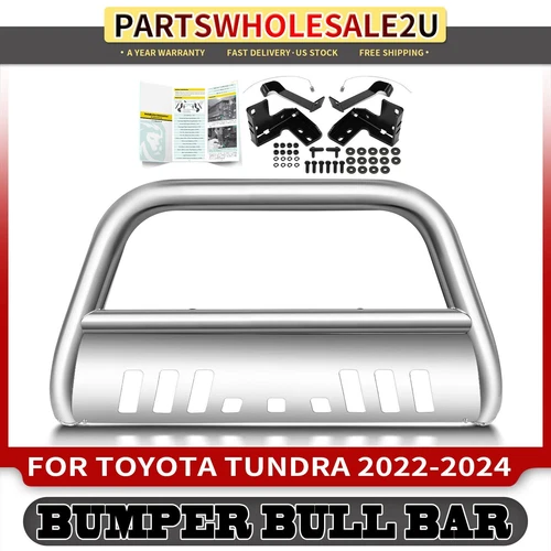 3" S/S Bull Bar Bumper Grille Guard with Skid Plate for Toyota Tundra 22-24 3.4L
