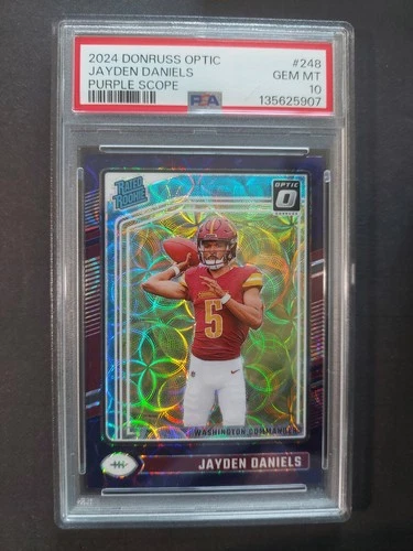 2024 PANINI DONRUSS OPTIC PURPLE SCOPE #248 JAYDEN DANIELS ROOKIE RC PSA 10