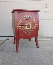 Vintage French Country Cottage Red Painted Bombe Chest End Table Nightstand R47