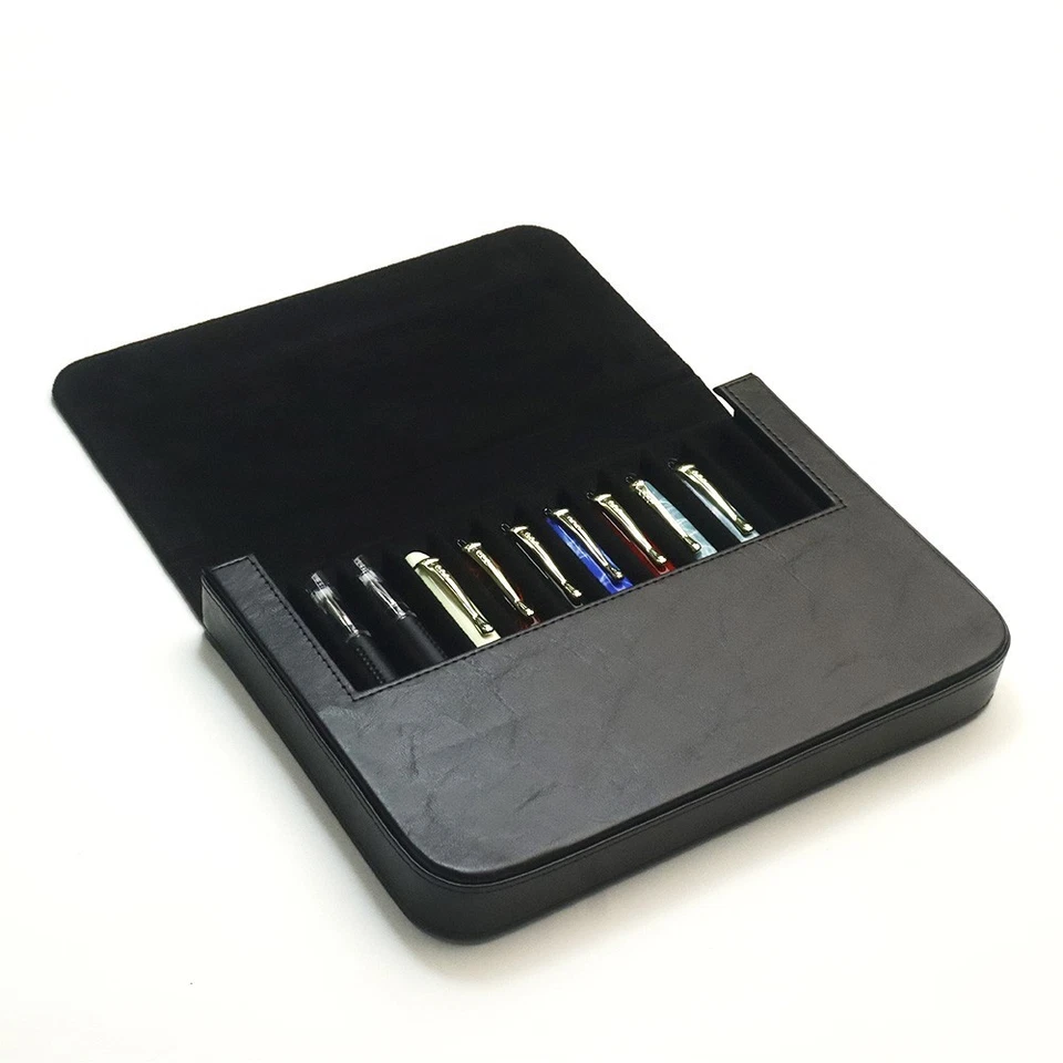 Leather 12 Slots Hard Fountain Pen Case Stationery Storage Box Organizer Black - Image 3 of 4