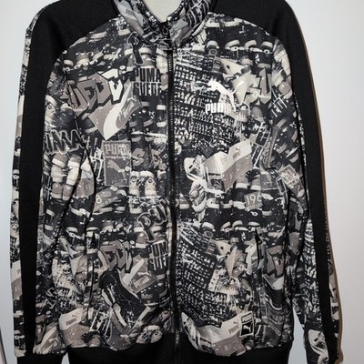  Puma Suede 50th Anniversary Men's Track Jacket Zip Graphic Print Black Sz M 
