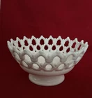 Vintage Westmoreland Milk Glass Bowl Doric Pattern White Lace Edge Pedestal 8”