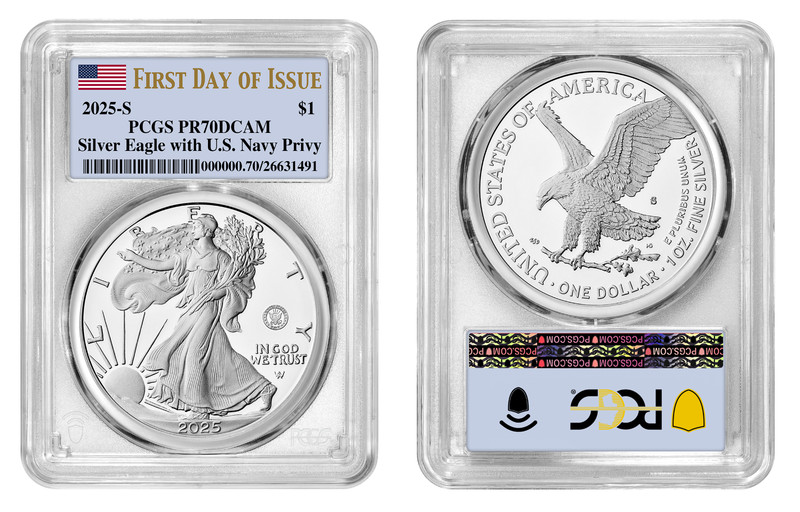 2025 S Silver Eagle $1 US Navy Privy PCGS PR70DCAM First Day Of Issue #255
