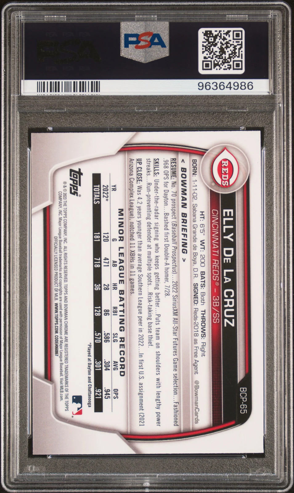 2023 Bowman Mega Box Chrome Elly De La Cruz #65 PSA 10 view 2