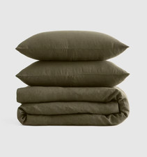 Quince European Linen Duvet Cover Set w/ Shams King/Cal King Dusty Olive Green