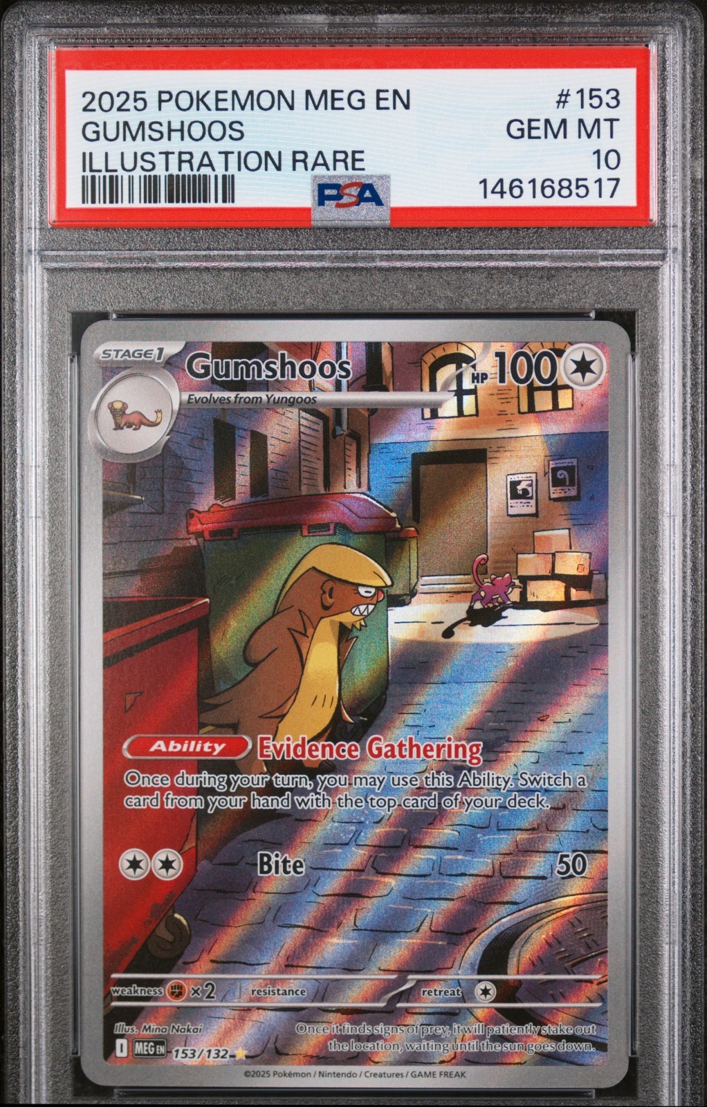 PSA 10 Gumshoos Illustration Rare 153/132 Mega Evolution Pokemon TCG