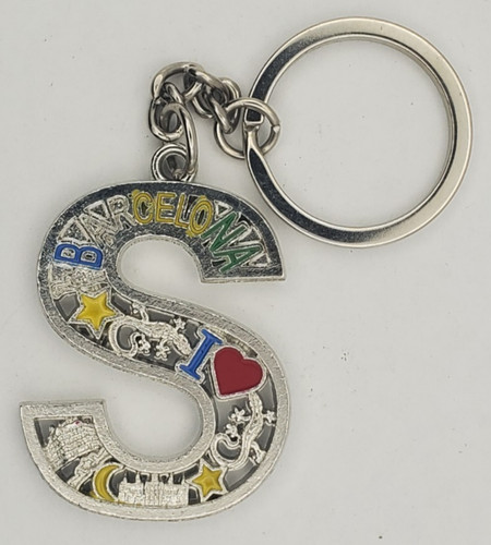 Vintage 2 Sided Metal Letter S Keyring Keychain Souvenir I Love Heart Barcelona