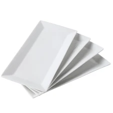 12" Serving Platters Set of 4, White Rectangular Plates, Ceramic Serving Tray...