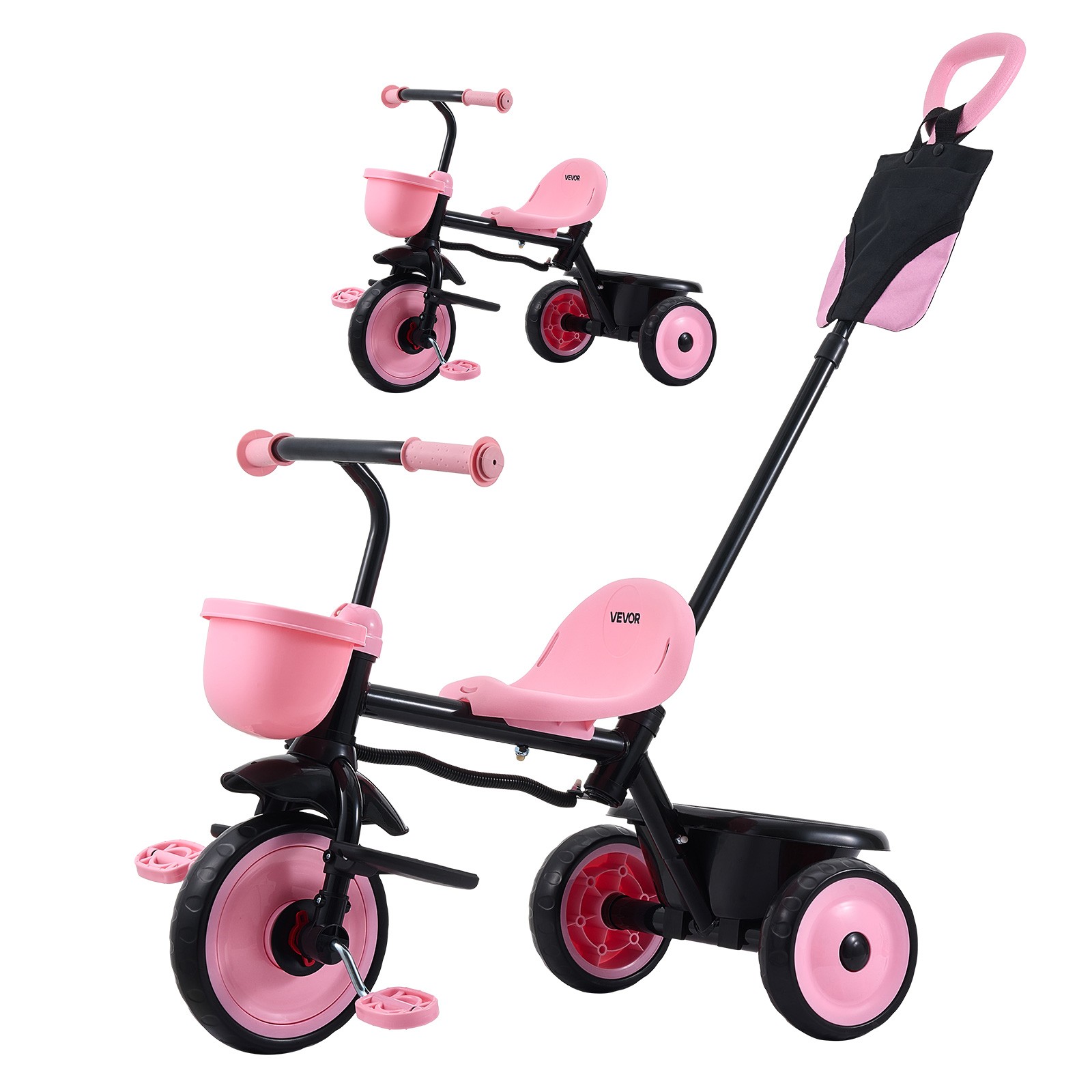 VEVOR Toddler Tricycle with Push Handle Kids Trike for 1.5-5