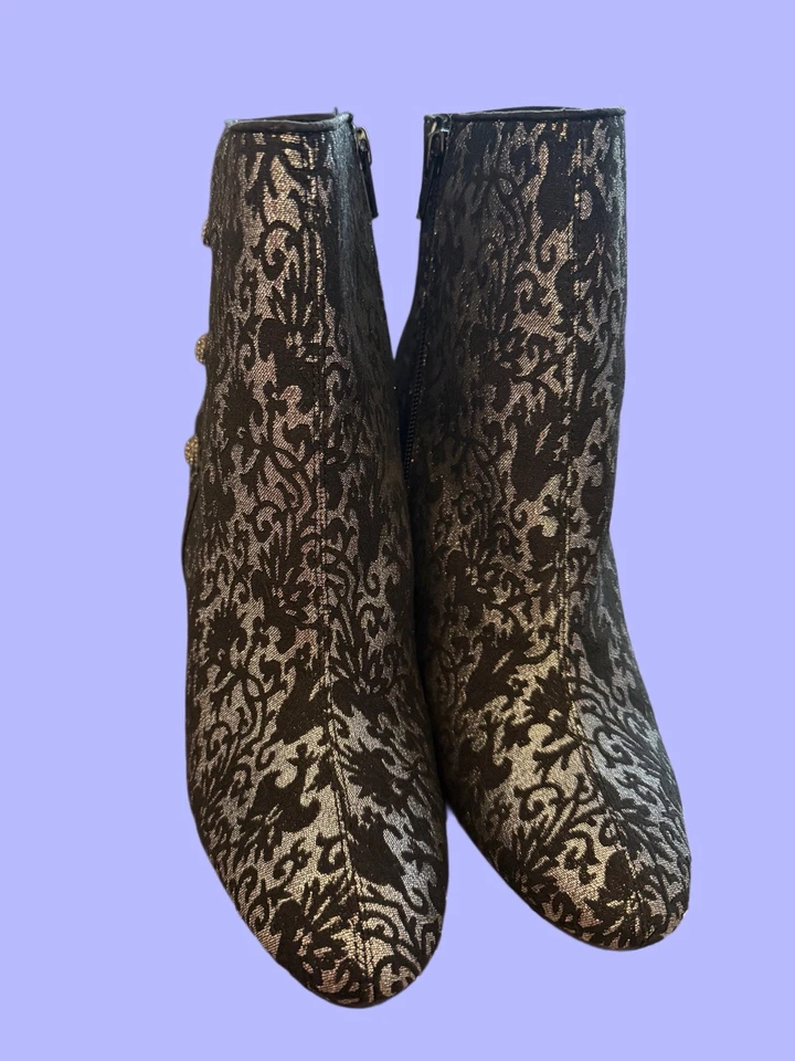 Botín de noche Nina Inamae antiguo negro plata estrás botón 9,5 nuevo en caja Foto 2 de 4