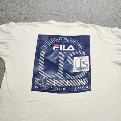 Vintage Fila New York US Open T Shirt Mens 3XL White Off Flushing Meadows Flaws