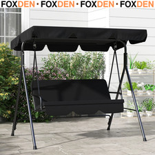 Outdoor 3-person Porch Garden  Swing Chair with Adjustable Canopy Black