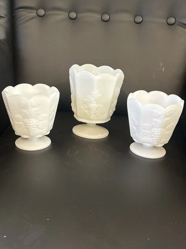 Set Of 3 Vintage Westmoreland White Milk Glass Planter Bowls.