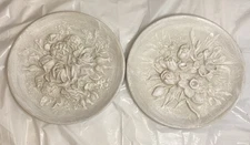 2~ Large Vintage Hollywood Regency Floral chalkware wall plaque 14" diam,