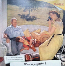 Kodak Vintage Print Ad, Brownie Camera Snapshot Chances Family Scene Sept 1952