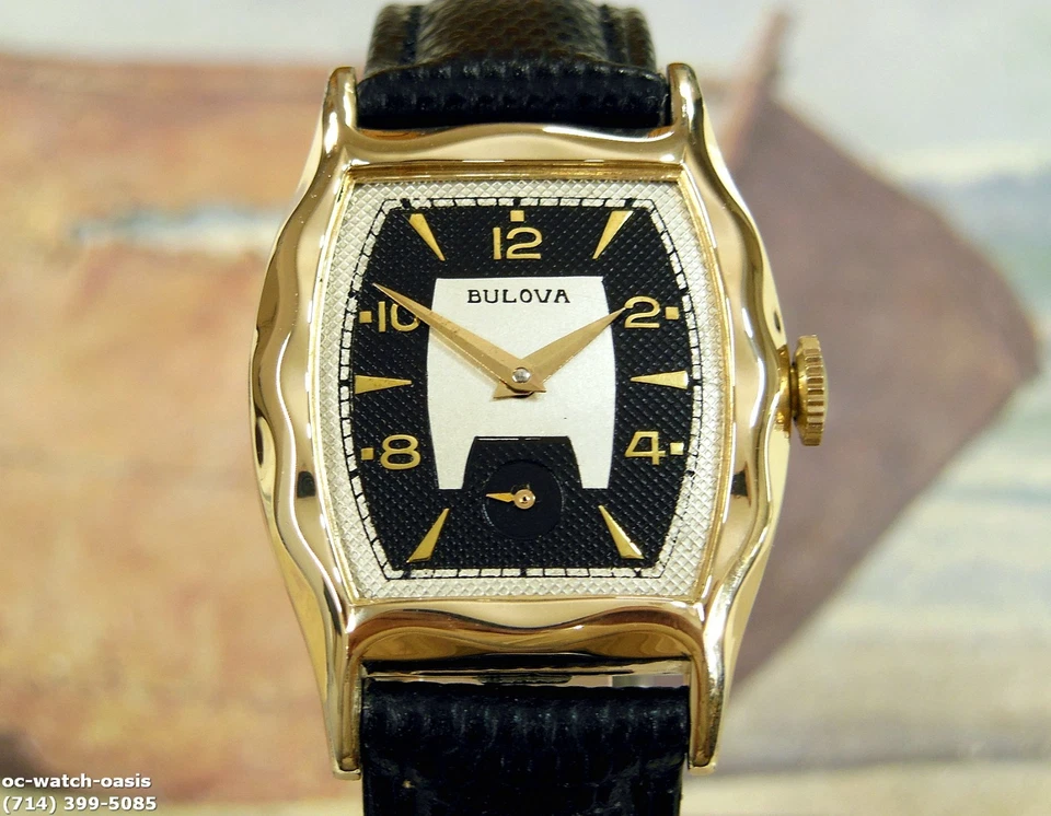 1955 Vintage BULOVA Fancy Case, Stunning SILVER /BLACK Dial, Serviced & Warranty - Image 2 of 4
