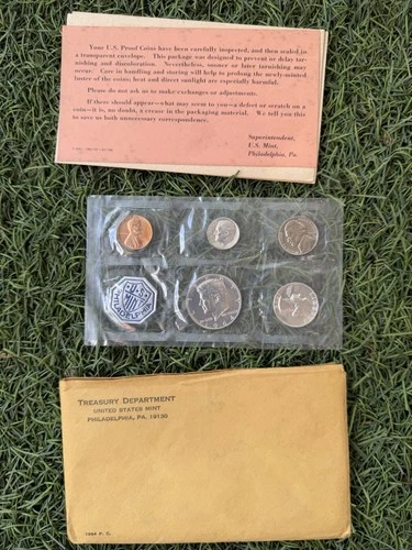 1964 US Mint Proof Set Kennedy Half Dollar Accented Hair Variety OGP Envelope