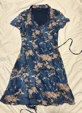 Urban Outfitters Y2K Blue Tie Dye Mesh Wrap Dress Collared Mini XS