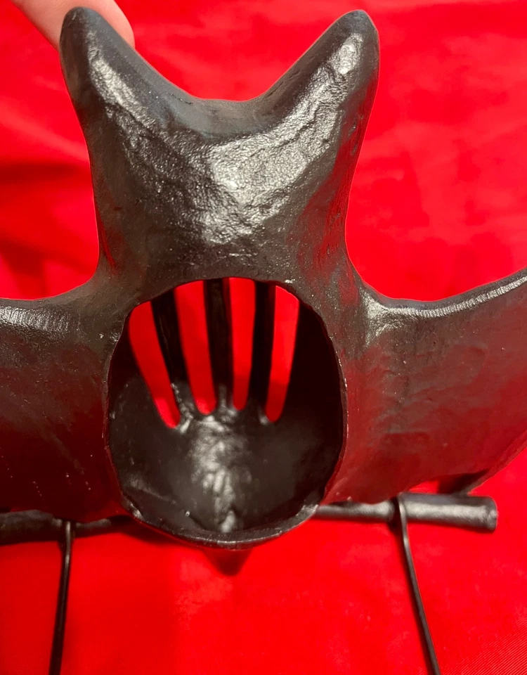 HTF RARE POTTERY BARN Halloween Large Bat Cast Iron Hanging Votive Candle Holder - Image 3 of 4
