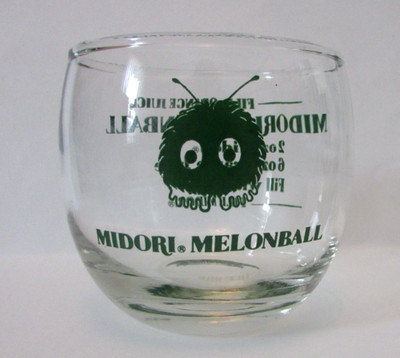 Midori Melon Ball Cocktail Recipe Drink Glasses Vtg Roly Poly Excellent!