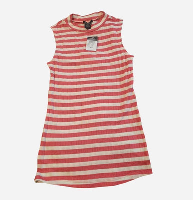 rue21 Women s Pink White Striped Crew Neck Sleeveless Stretch Knit Tank XS