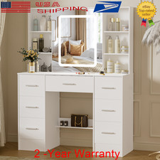 Vanity Dressing Table 3 Colors LED Lighted Mirror 7 Drawers Makeup Desk Dresser