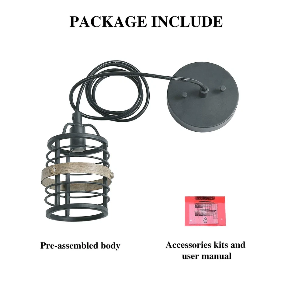 LNC Farmhouse Faux-Wood Pendant Lighting, Rustic Mini Hanging Fixture for Kit... - Image 4 of 4