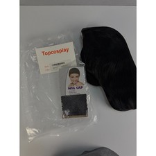 Topcosplay Long Black Straight Cosplay Costume Wig with Wig Cap