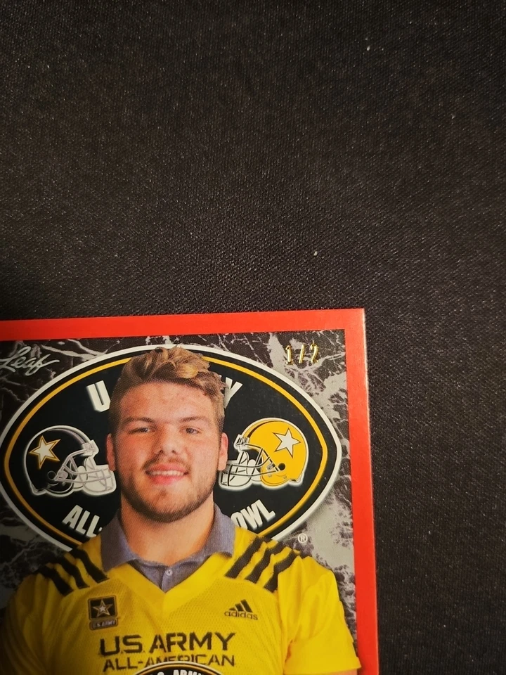 2018 LEAF All American 1/2 RED AUTO USC TROJANS OL JUSTIN DEDICH - Image 3 of 4