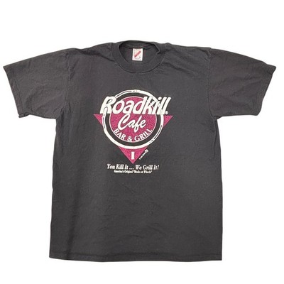 Vintage Roadkill Cafe T Shirt Large Black Bar & Grill Meals on Wheels USA Made 