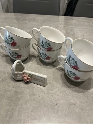 6x Chinesisches Porzellan- Tientsin Kaffeetassen mit Herzlichen Glückwunsch Deko