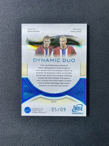2024 Futera Incredible Erling Haaland Martin Odegaard Dynamic Duo Patch GU #5/9 - Picture 2 of 2