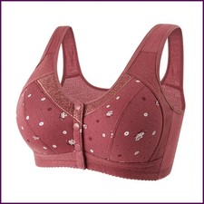 Plus Size Flower Print Wire Free No Pads Nursing Bra Mid-aged Mom Open Front