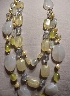 Robert Rose Signed Vintage Yellow-Toned & Clear Beaded Tri-layered Necklace A74