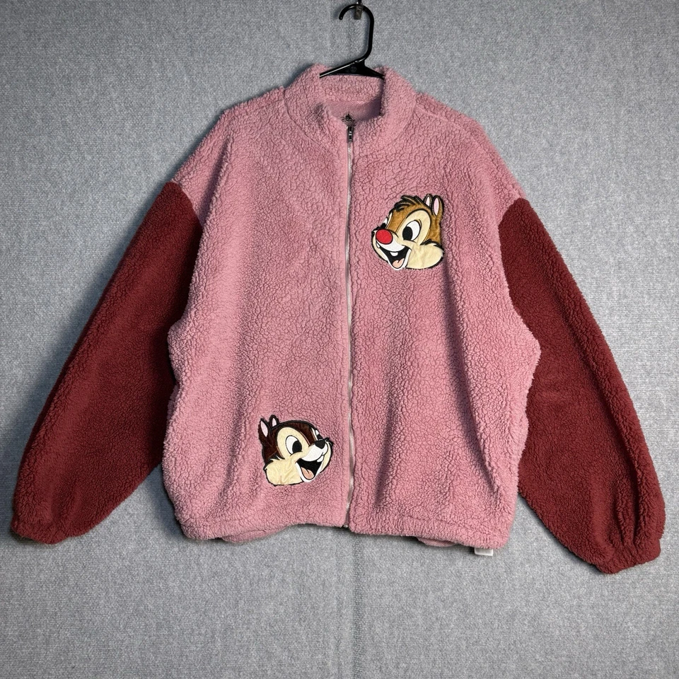 迪士尼拉链夹克夏尔巴羊毛粉色女式 XL 码带芯片和戴尔设计 — 第 2/4 张图片